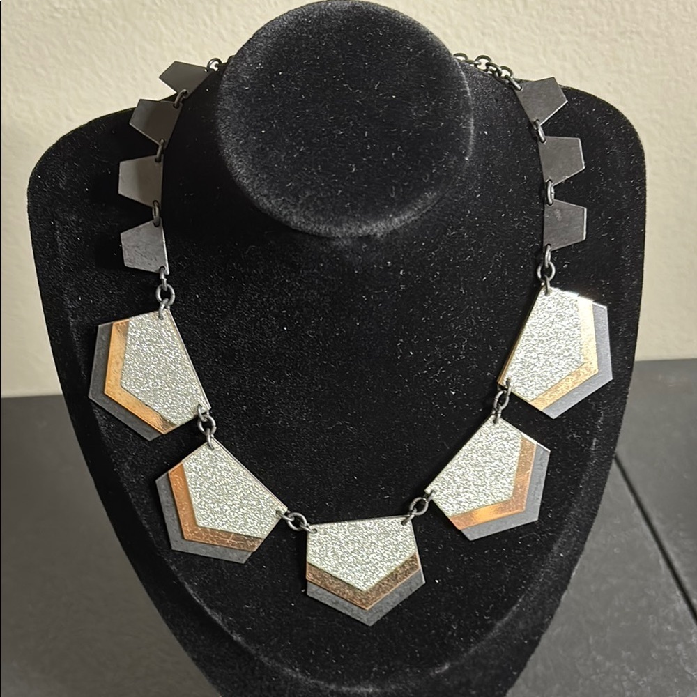 Express Edgy Y2K Statement Glitter Geometric Necklace